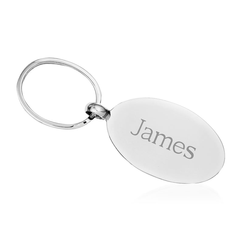 Italian sterling silver oval key chain with engraved name James and split ring