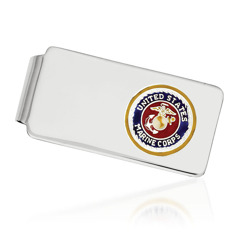 Sterling silver money clip with Marine Corps seal enamel in center