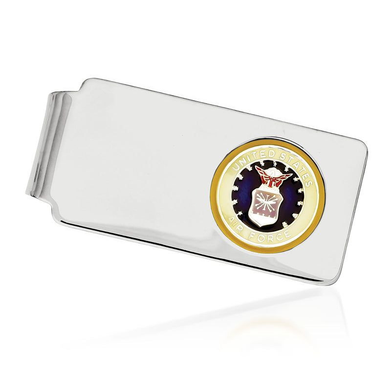 Sterling silver money clip with round U.S. Air Force enameled emblem