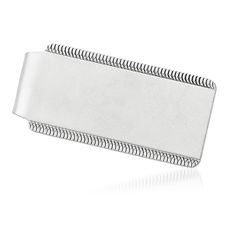 Sterling silver money clip with textured rope-style border