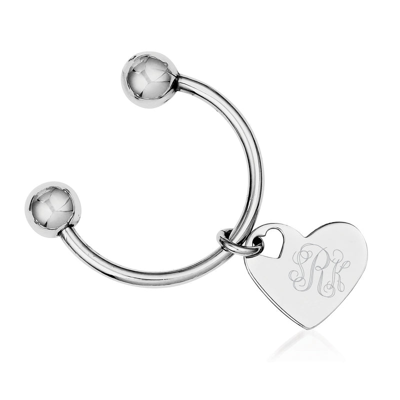 Sterling silver horseshoe key chain with engraved heart charm