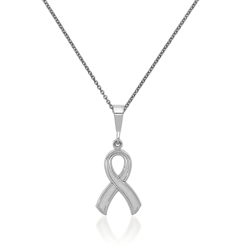 Breast cancer awareness ribbon pendant necklace with silver-tone chain