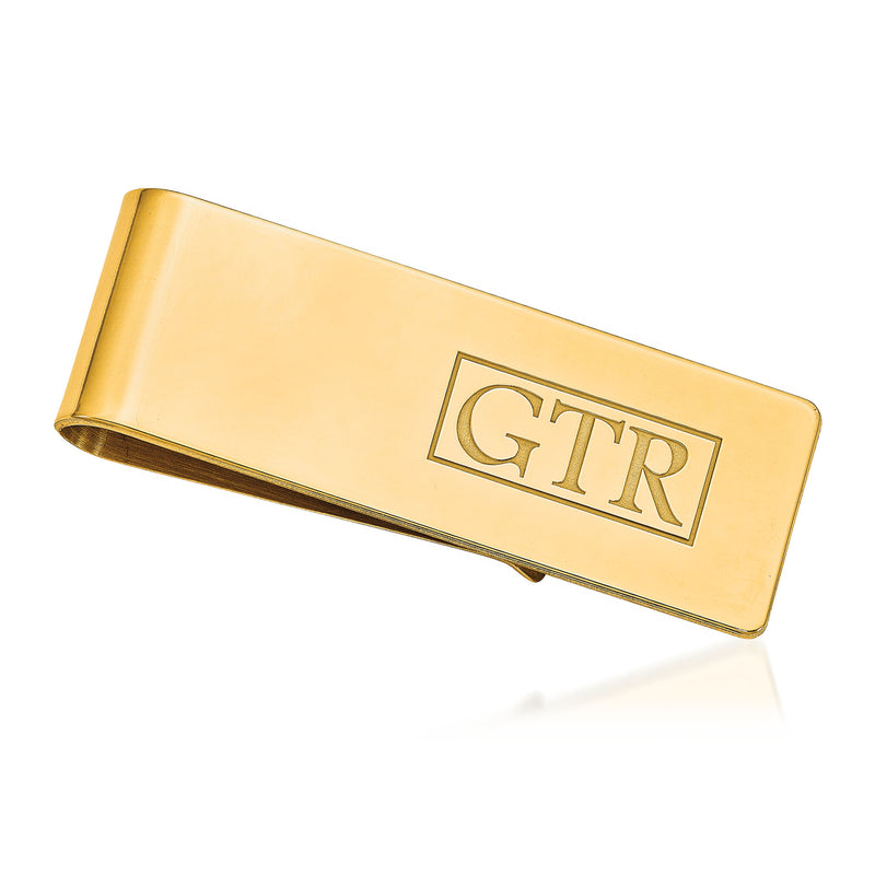 14kt yellow gold money clip with recessed GTR monogram letters