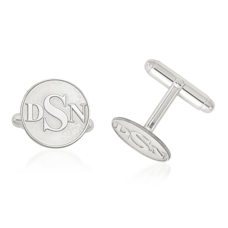 Sterling silver round monogram cuff links with raised letters DSN