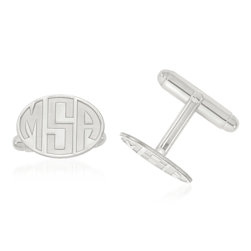 Sterling silver oval monogram cuff links with recessed letters