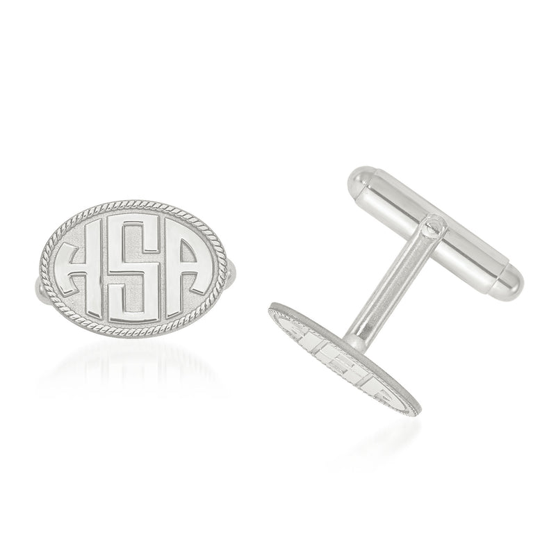 Sterling silver oval monogram cuff links with raised letter H and border frame