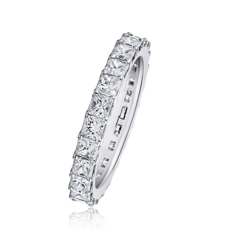 14kt white gold eternity-style wedding band with princess-cut diamonds, side profile