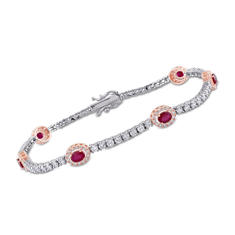 Ruby and diamond station tennis bracelet in two-tone gold