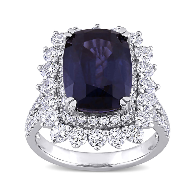 Purple spinel and diamond ring in white gold