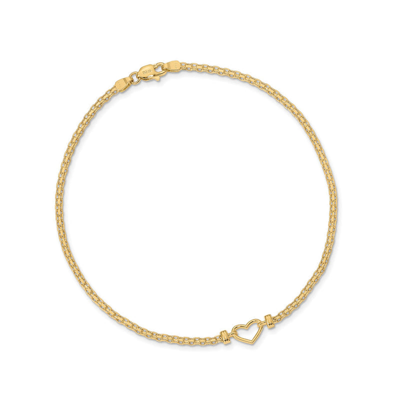 14kt yellow gold heart anklet with chain and heart clasp