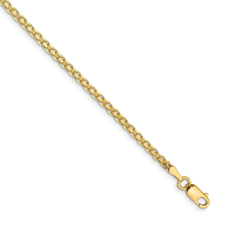 14kt yellow gold flat Bismark-link bracelet with oval clasp and interlocking chain links