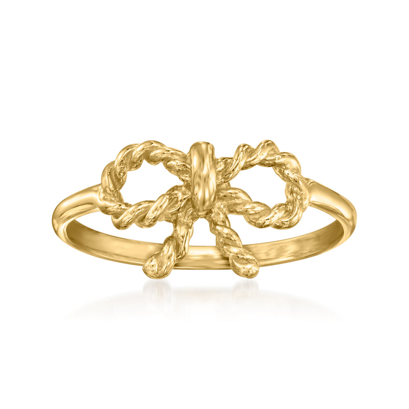 14kt yellow gold twisted bow ring with interwoven ribbon design
