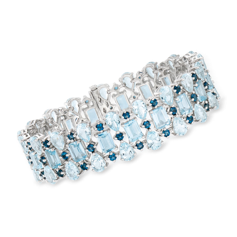 Sterling silver multi-row bracelet with sky blue and London blue topaz gemstone blocks