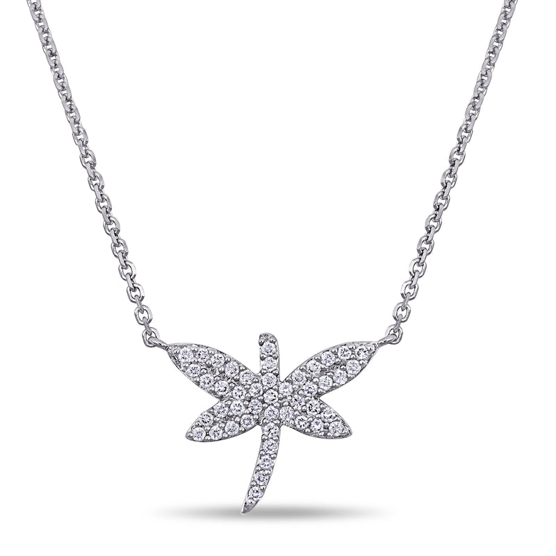 Diamond dragonfly necklace in white gold with pavé diamond pendant