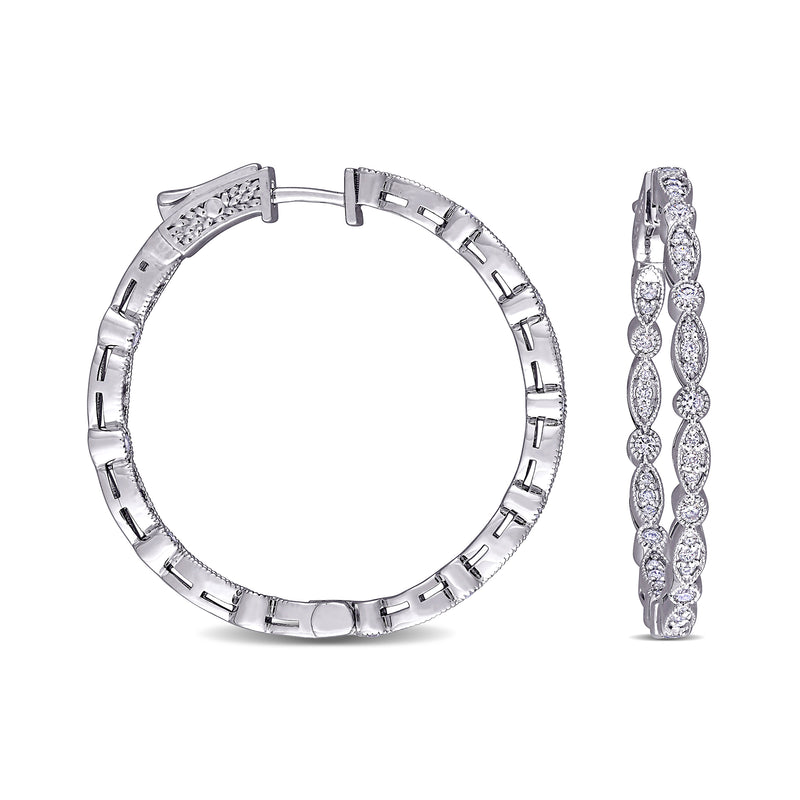 Diamond inside-outside hoop earrings in 14kt white gold, vintage-inspired