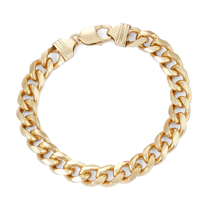 Men's gold over sterling curb-link bracelet with box clasp, polished gold tone