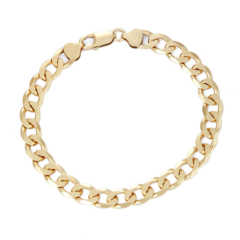Men's gold curb-link bracelet with polished chain links and clasp