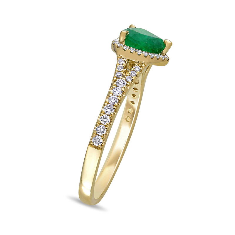 Emerald heart ring in 14kt yellow gold with diamond accents