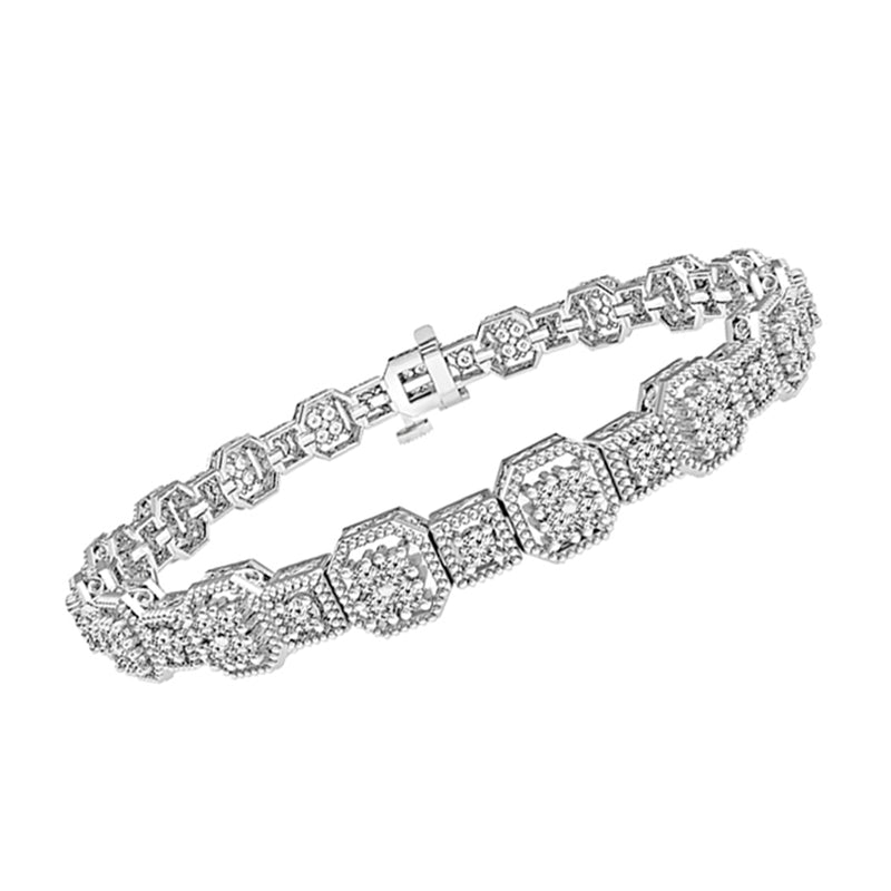 14kt white gold diamond milgrain-link bracelet with geometric link design