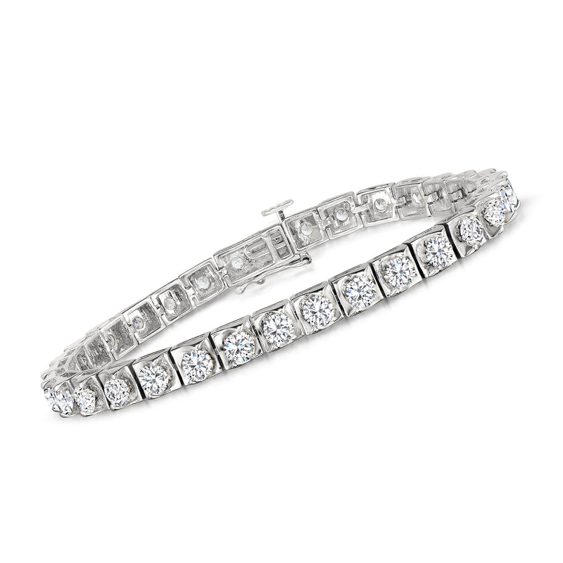 14kt white gold diamond tennis bracelet with rectangular diamond stations