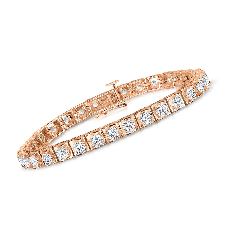 Rose gold diamond tennis bracelet with square-set stones in two rows