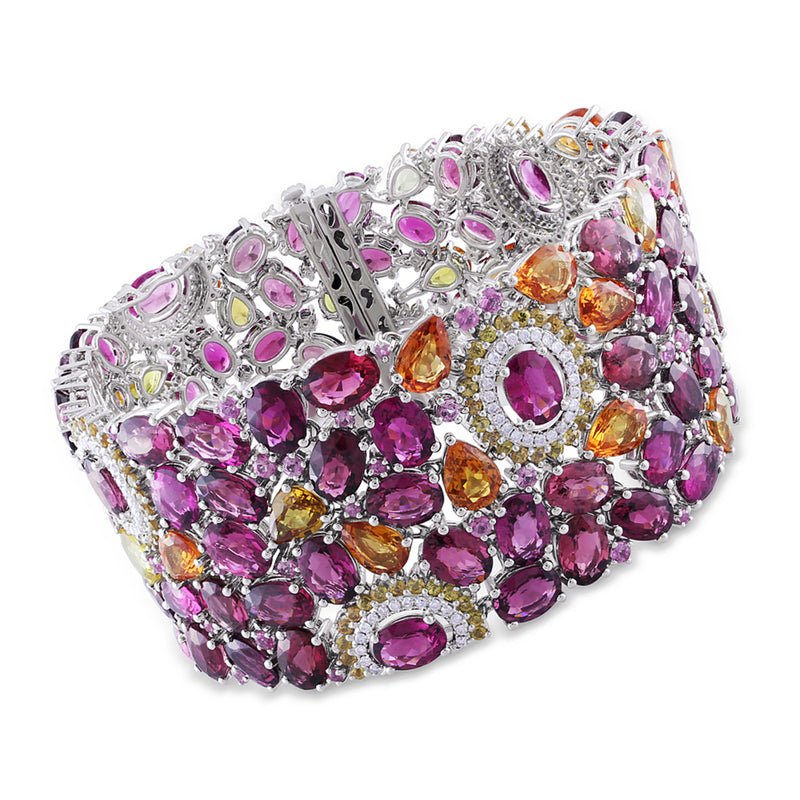 Multi-gemstone and diamond bracelet in 14kt white gold