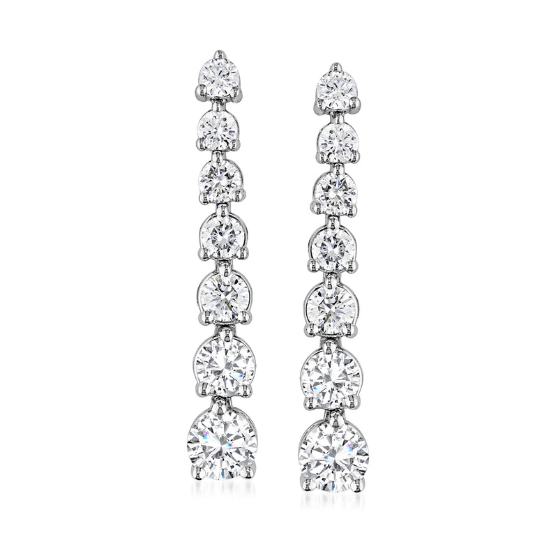 18kt white gold diamond drop earrings with round cluster stones on post backs