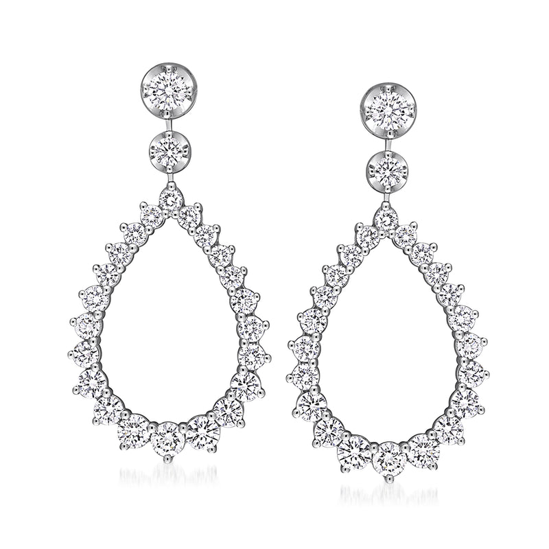 Diamond open teardrop drop earrings in 14kt white gold
