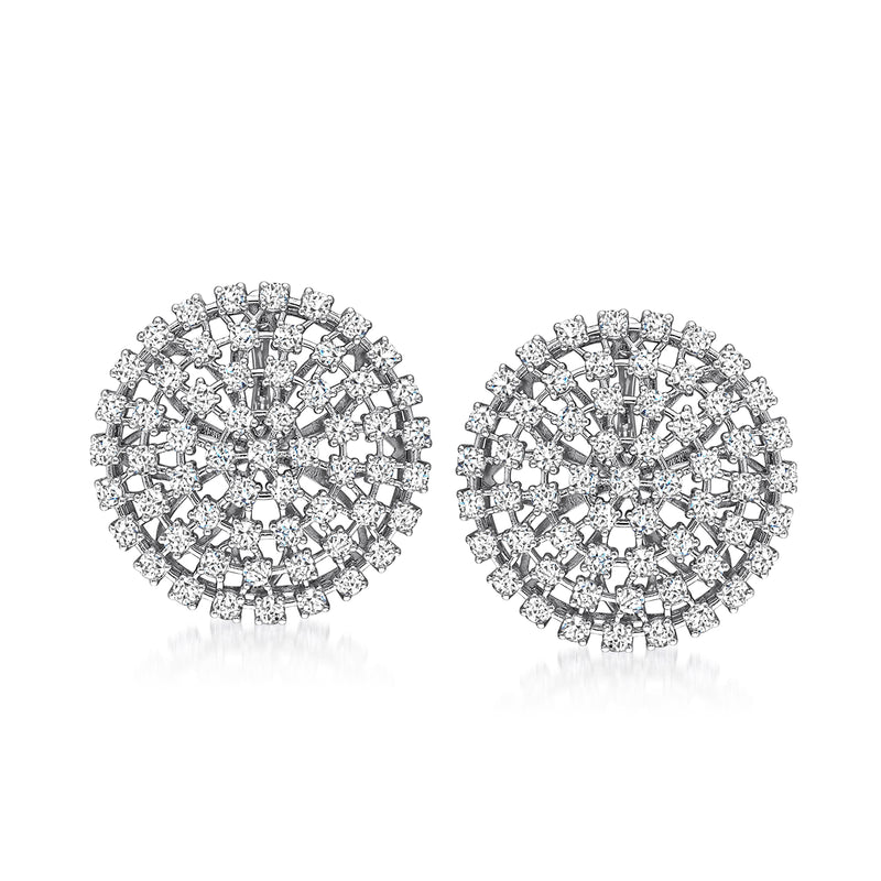 White gold diamond openwork cluster stud earrings with circular lattice design
