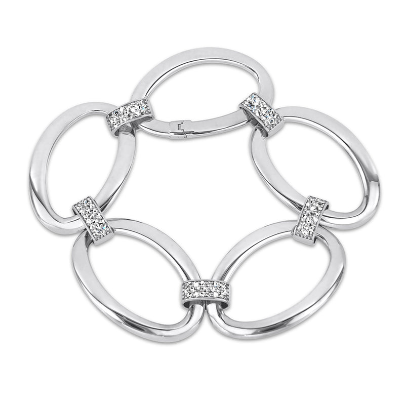 14kt white gold oval-link bracelet with diamond accents in curved links