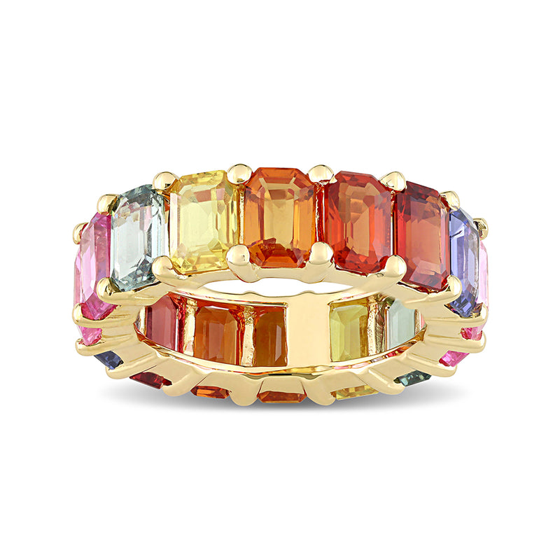 14kt yellow gold eternity band with multicolored sapphire-style gemstones