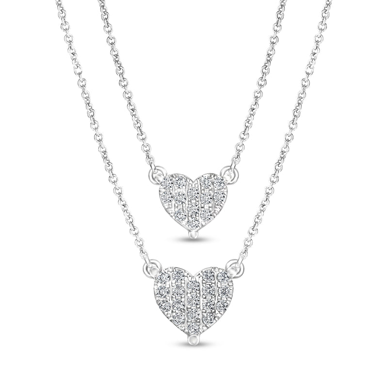 Sterling silver double-heart layered necklace with pave diamond centers