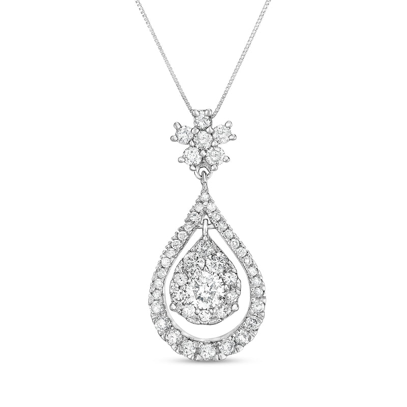14kt white gold diamond teardrop pendant necklace with pear-shaped drop setting