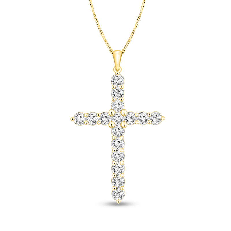 14kt yellow gold diamond cross pendant necklace with round brilliant stone accents