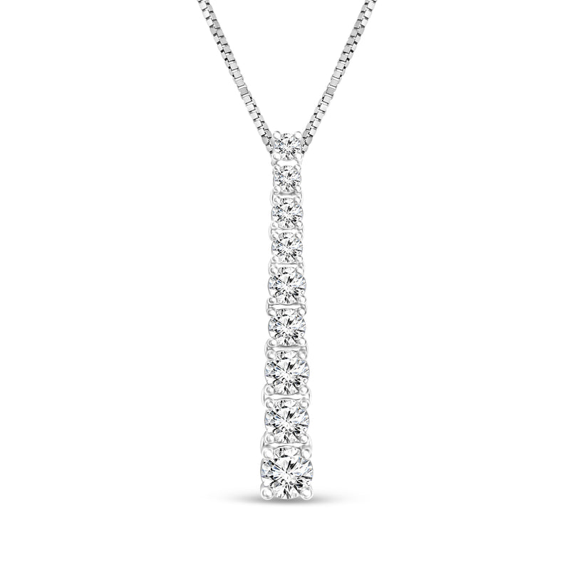 14kt white gold linear diamond pendant necklace with oval-cut diamonds