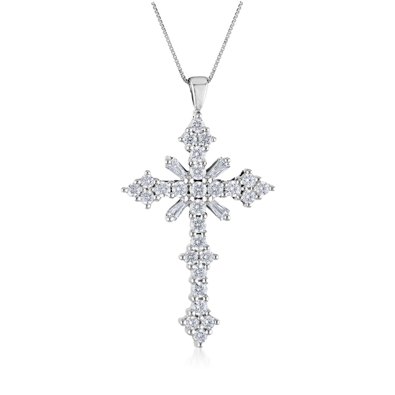 14kt white gold diamond cross pendant necklace with sparkling round stone accents