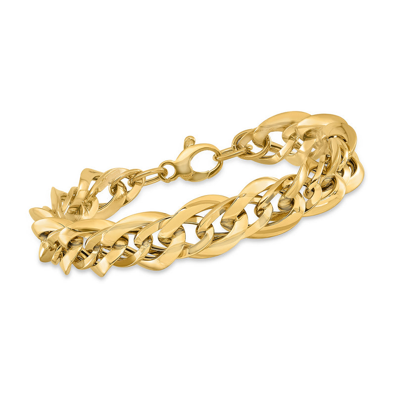 Yellow gold bracelet with interlocking oval links and toggle clasp
