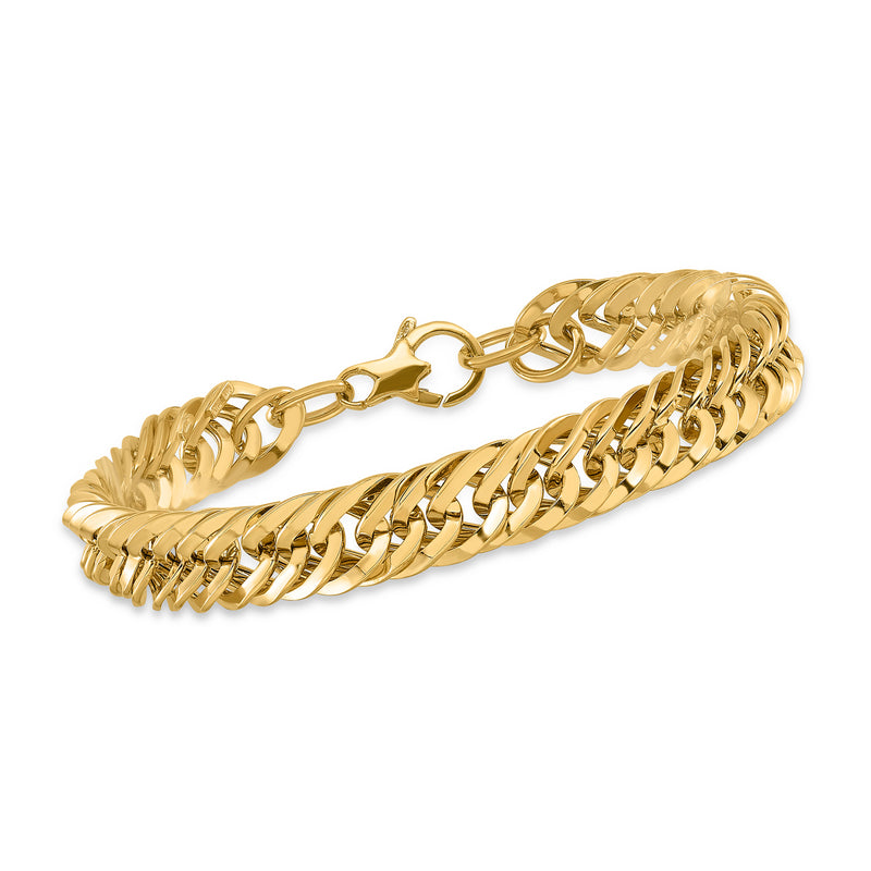 14kt yellow gold interlocking-link bracelet with toggle clasp and polished chain links