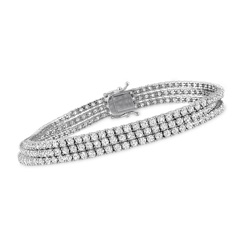 Diamond multi-row tennis bracelet in 18k white gold with rectangular box clasp