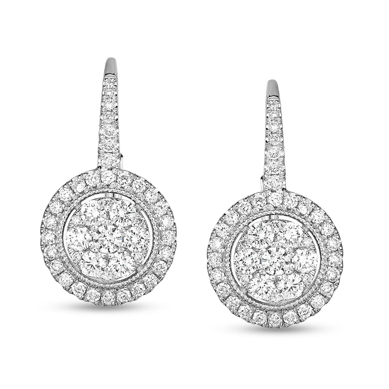Diamond circle drop earrings in 14kt white gold, pair of post earrings