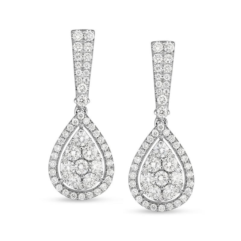 Diamond teardrop leverback earrings in white gold
