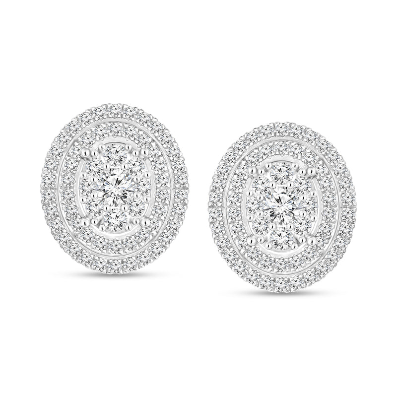 14kt white gold oval double-halo diamond stud earrings, post back