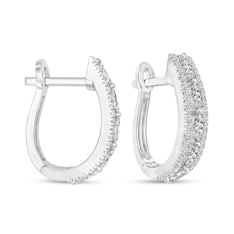 14kt white gold diamond huggie hoop earrings with pavé-set front