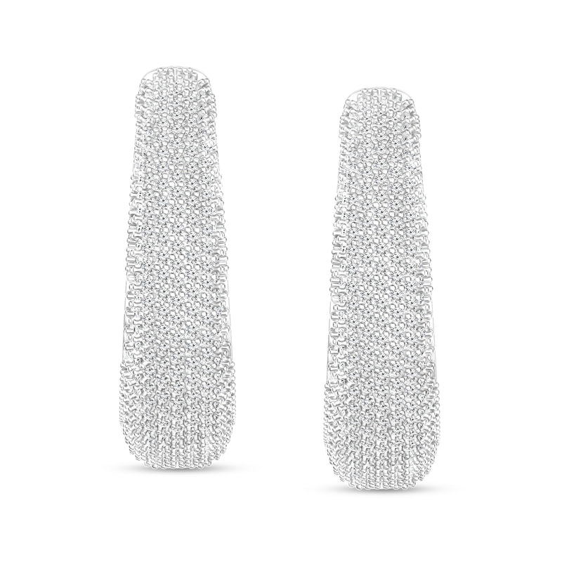 Pave diamond graduated hoop earrings, rounded sparkling profile