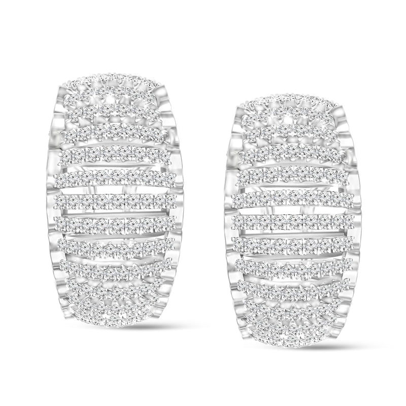 Diamond multi-row hoop earrings in 14kt white gold, oval with pavé rows