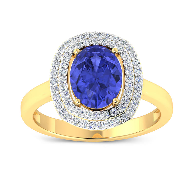 Oval tanzanite and diamond ring in 14kt yellow gold