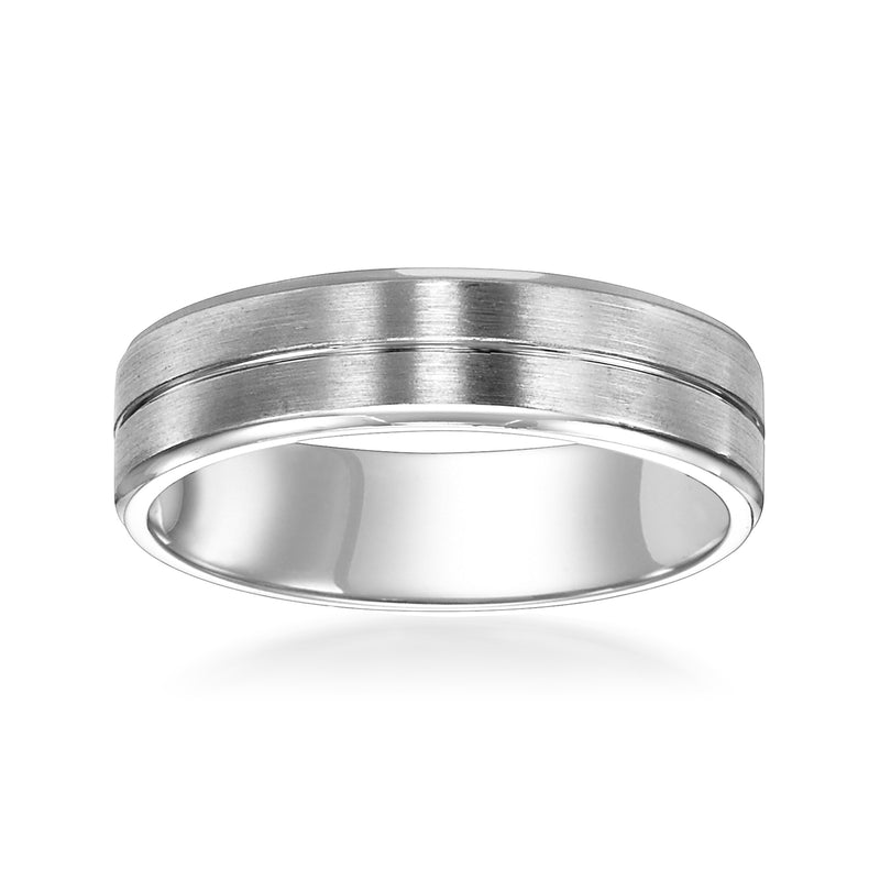 14kt white gold wedding band with brushed top and polished interior