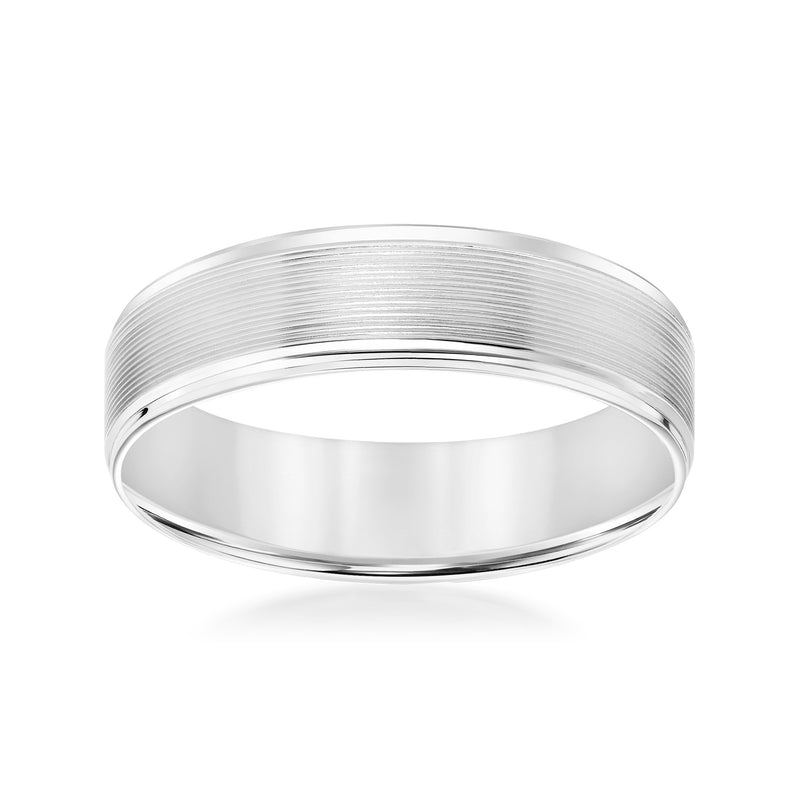 Men's 6mm 14kt white gold wedding band with smooth polished domed profile