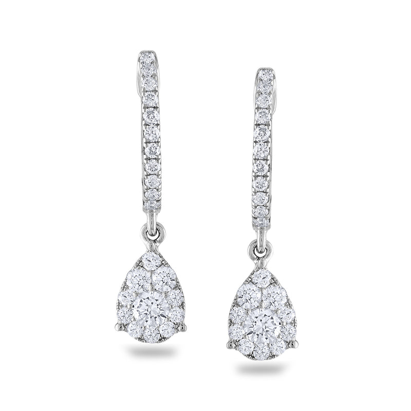 Diamond teardrop hoop earrings in 14kt white gold