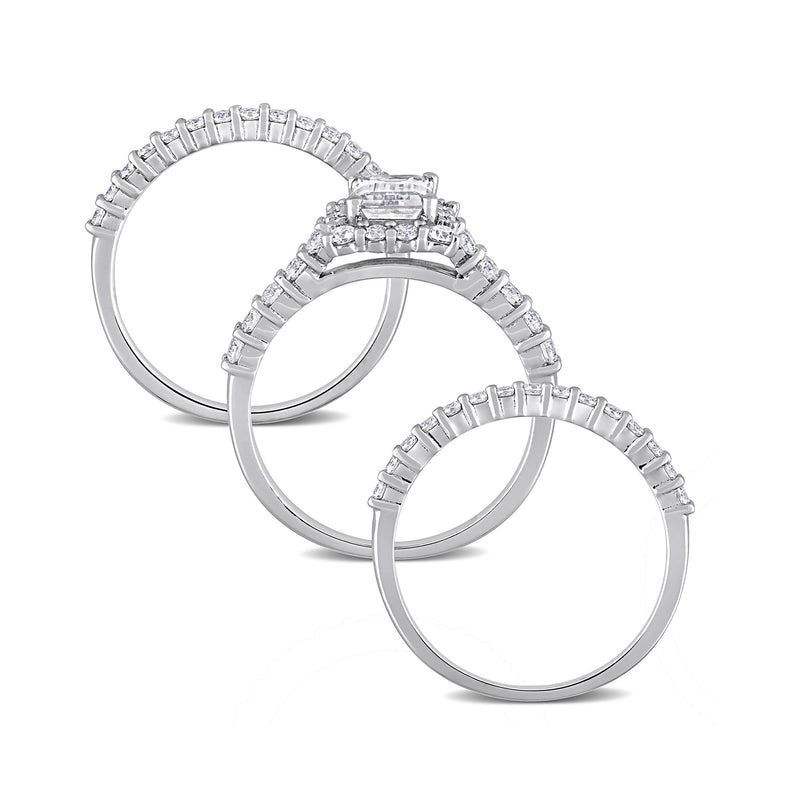 Sterling silver moissanite bridal ring set with three stacked rings